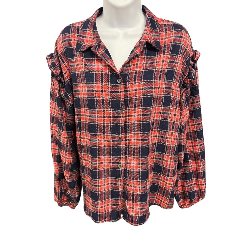 Candace Cameron Bure XS Plaid‎ Ruffle Long Sleeve Button Down Shirt